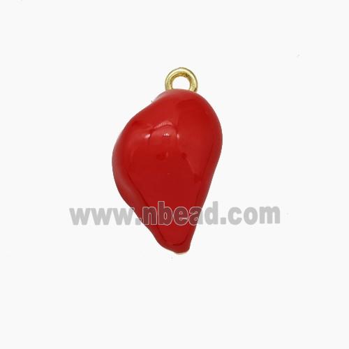 Copper Clam Pendant Red Enamel Gold Plated