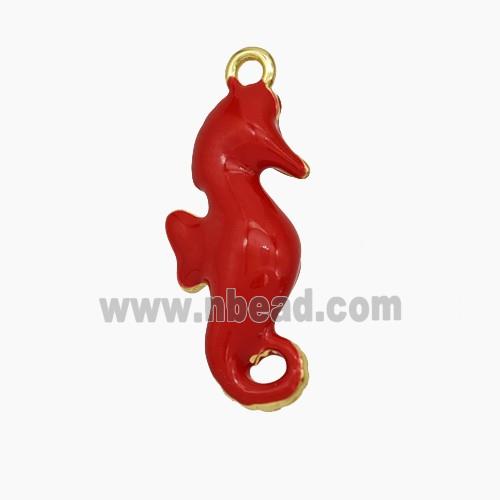 Copper Seahorse Pendant Red Enamel Gold Plated