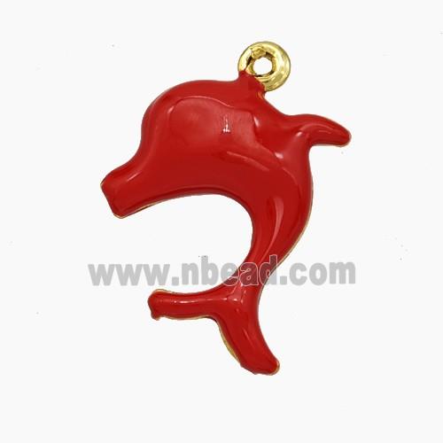 Copper Dolphin Pendant Red Enamel Gold Plated