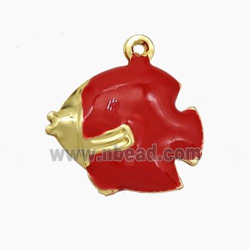 Copper Fish Pendant Red Enamel Gold Plated