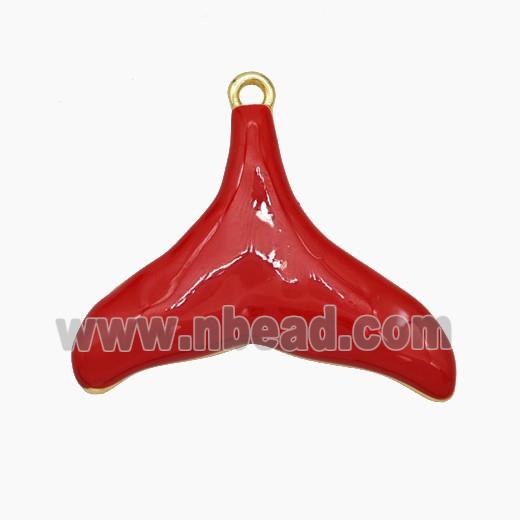 Copper Shark-tail Pendant Red Enamel Gold Plated