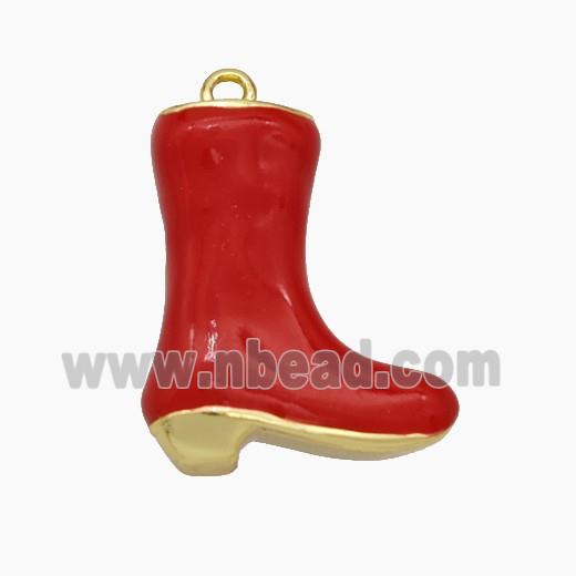 Copper Shoes Pendant Red Enamel Gold Plated