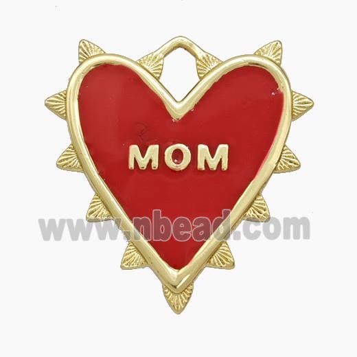 Copper Heart Pendant Red Enamel MOM Gold Plated