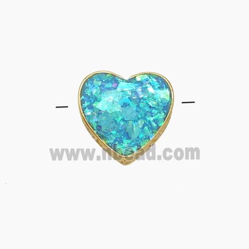 Copper Heart Beads Pave Blue FireOpal Gold Plated