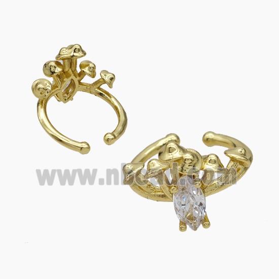 Copper Mushroom Rings Pave Zirconia Gold Plated