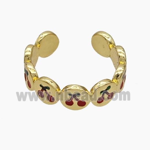 Copper Cherry Rings Red Enamel Gold Plated