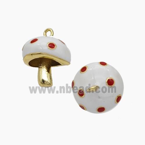 Copper Mushroom Pendant White Enamel Gold Plated