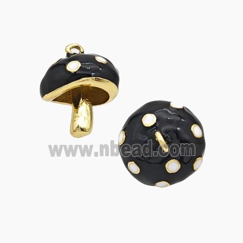 Copper Mushroom Pendant Black Enamel Gold Plated