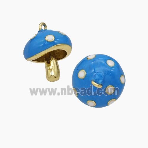 Copper Mushroom Pendant Blue Enamel Gold Plated