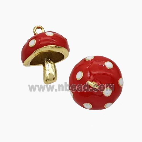 Copper Mushroom Pendant Red Enamel Gold Plated