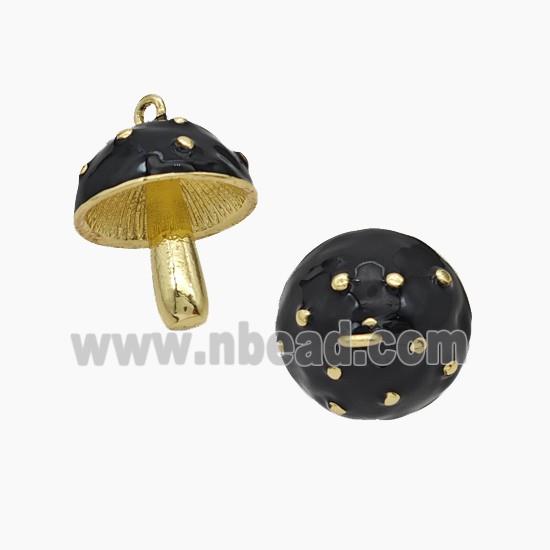 Copper Mushroom Pendant Black Enamel Gold Plated