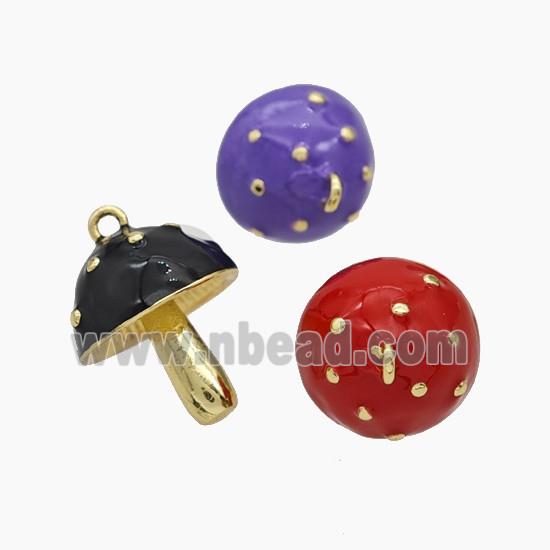 Copper Mushroom Pendant Enamel Gold Plated Mixed