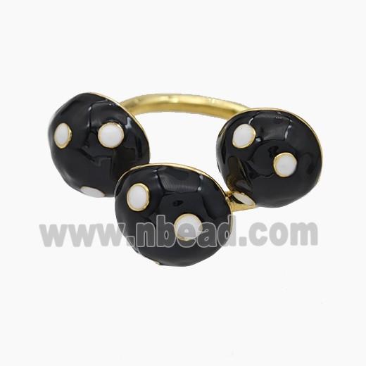 Copper Mushroom Rings Black Enamel Gold Plated