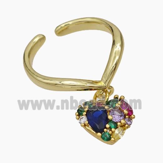 Copper Heart Rings Pave Zirconia Gold Plated