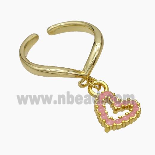 Copper Heart Rings Pink Enamel Gold Plated