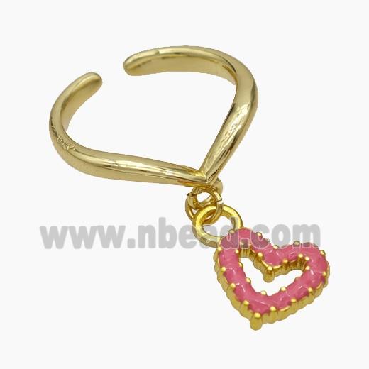 Copper Heart Rings Pink Enamel Gold Plated