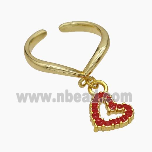 Copper Heart Rings Red Enamel Gold Plated