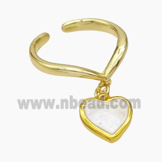 Copper Heart Rings White Painted Gold Plated