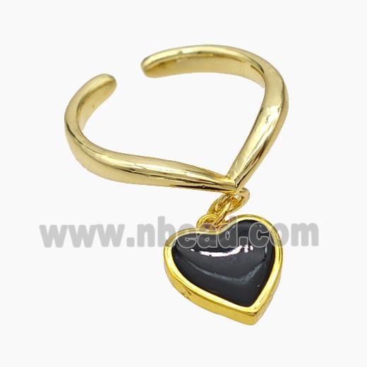 Copper Heart Rings Black Painted Gold Plated