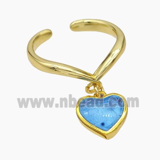 Copper Heart Rings Blue Painted Gold Plated