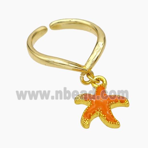 Copper Starfish Rings Orange Enamel Gold Plated