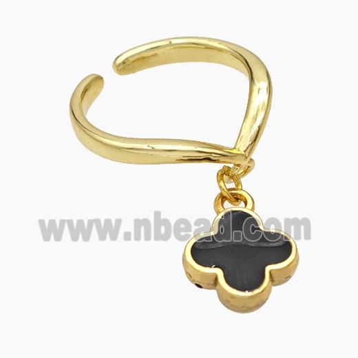 Copper Clover Rings Black Enamel Gold Plated