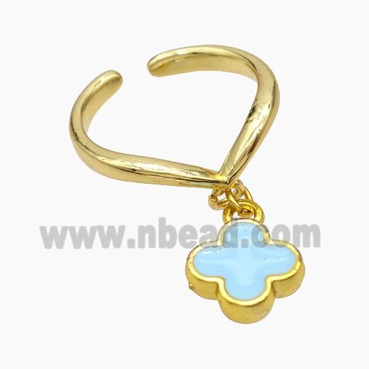 Copper Clover Rings Blue Enamel Gold Plated