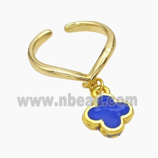 Copper Clover Rings Skyblue Enamel Gold Plated