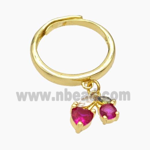 Copper Cherry Rings Pave Zirconia Adjustable Gold Plated