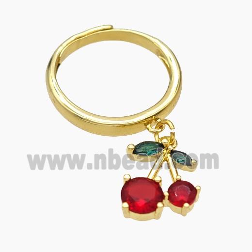 Copper Cherry Rings Pave Zirconia Adjustable Gold Plated