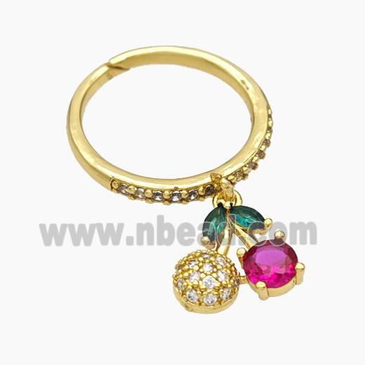 Copper Cherry Rings Pave Zirconia Adjustable Gold Plated