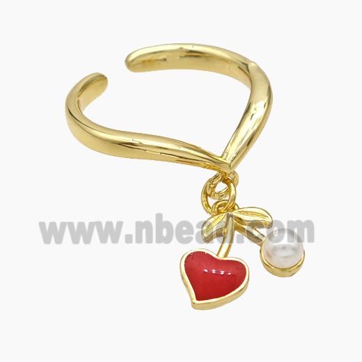 Copper Cherry Rings Red Enamel Gold Plated