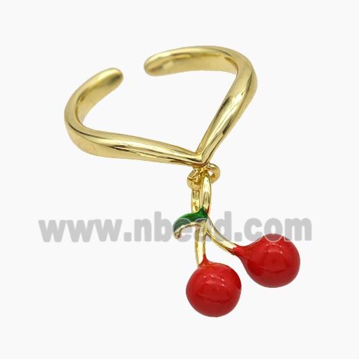 Copper Cherry Rings Red Enamel Gold Plated