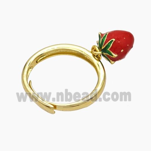 Copper Strawberry Rings Red Enamel Adjustable Gold Plated