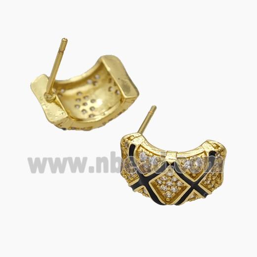 Copper Stud Earrings Pave Zirconia Gold Plated