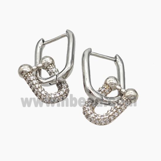 Copper Latchback Earrings Pave Zirconia Horseshoe Platinum Plated