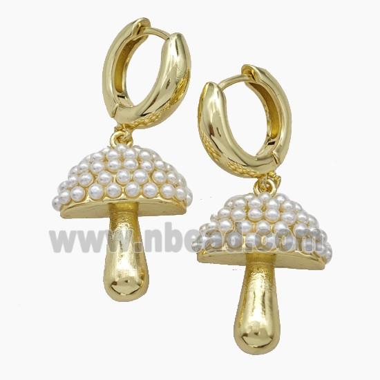 Copper Mushroom Hoop Earrings Pave Pearlized Resin Gold Plated