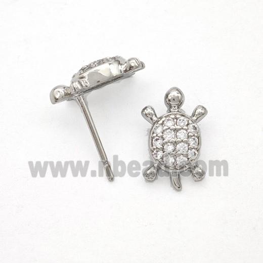 Copper Tortoise Stud Earrings Pave Zirconia Platinum Plated