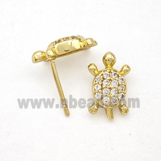 Copper Tortoise Stud Earrings Pave Zirconia Gold Plated