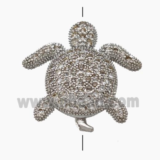 Copper Tortoise Beads Pave Zirconia Platinum Plated