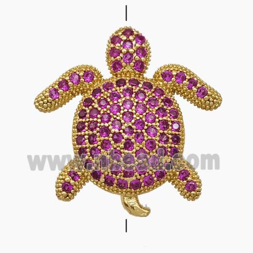 Copper Tortoise Beads Pave Fuchsia Zirconia Gold Plated