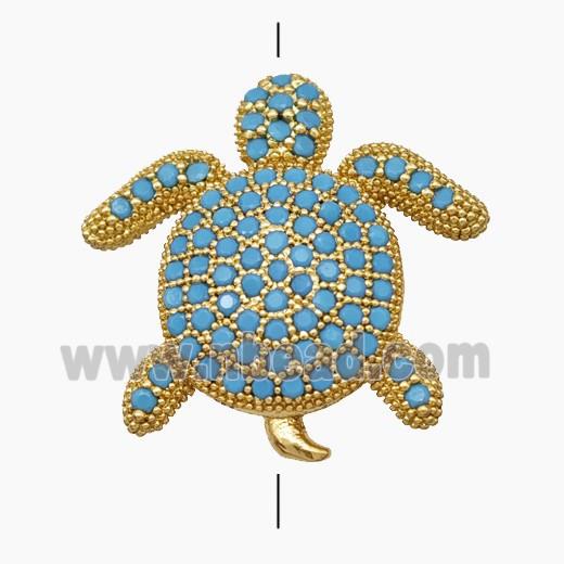 Copper Tortoise Beads Pave Turqblue Zirconia Gold Plated