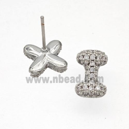 Copper Stud Earrings Pave Zirconia Letter-I Platinum Plated