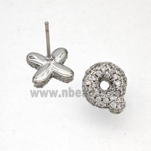 Copper Stud Earrings Pave Zirconia Letter-Q Platinum Plated