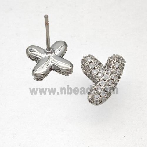 Copper Stud Earrings Pave Zirconia Letter-Y Platinum Plated