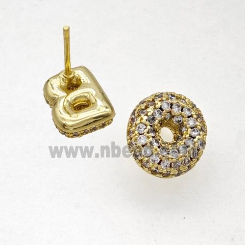 Copper Stud Earrings Pave Zirconia Letter-O Gold Plated