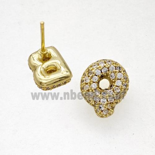 Copper Stud Earrings Pave Zirconia Letter-Q Gold Plated