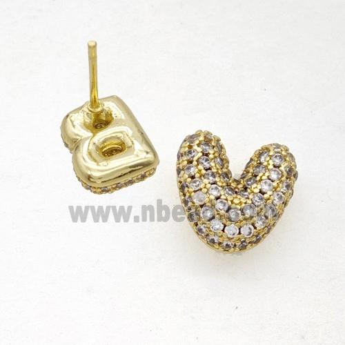 Copper Stud Earrings Pave Zirconia Letter-V Gold Plated