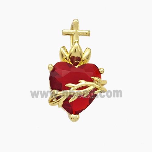 Copper Heart Pendant Pave Crystal Glass Gold Plated