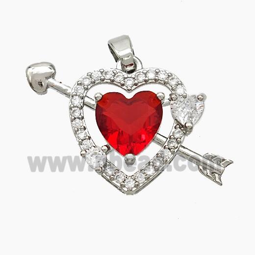 Copper Cupid Arrow Heart Pendant Pave Zirconia Crystal Glass Platinum Plated